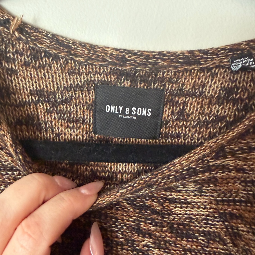 Only & Sons Knit Sweater Brown Black Marled Crewneck Size Medium - Picture 2 of 4